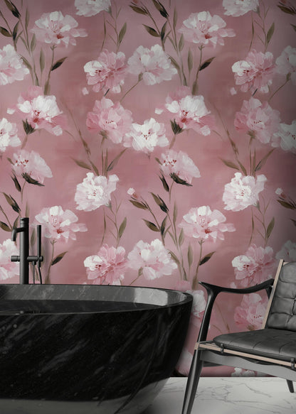Romantic Pink Floral Wallpaper | Soft Textured Flower Wall Mural | Blush Peel and Stick Decor