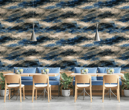 Abstract Stormy Sky Wallpaper: Modern Blue Gray Peel and Stick Wall Mural