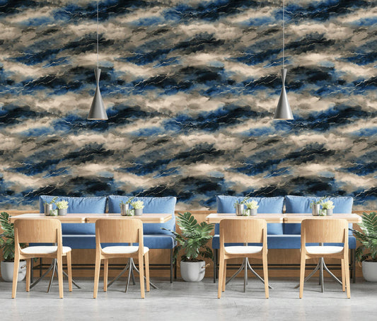 Abstract Stormy Sky Wallpaper: Modern Blue Gray Peel and Stick Wall Mural