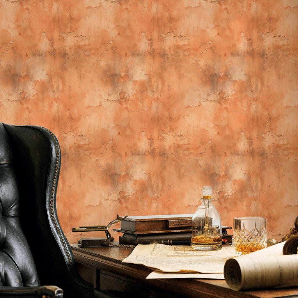 Distressed Terracotta Wallpaper Mural, Rustic Rusty Wall Decor, Industrial Peel and Stick