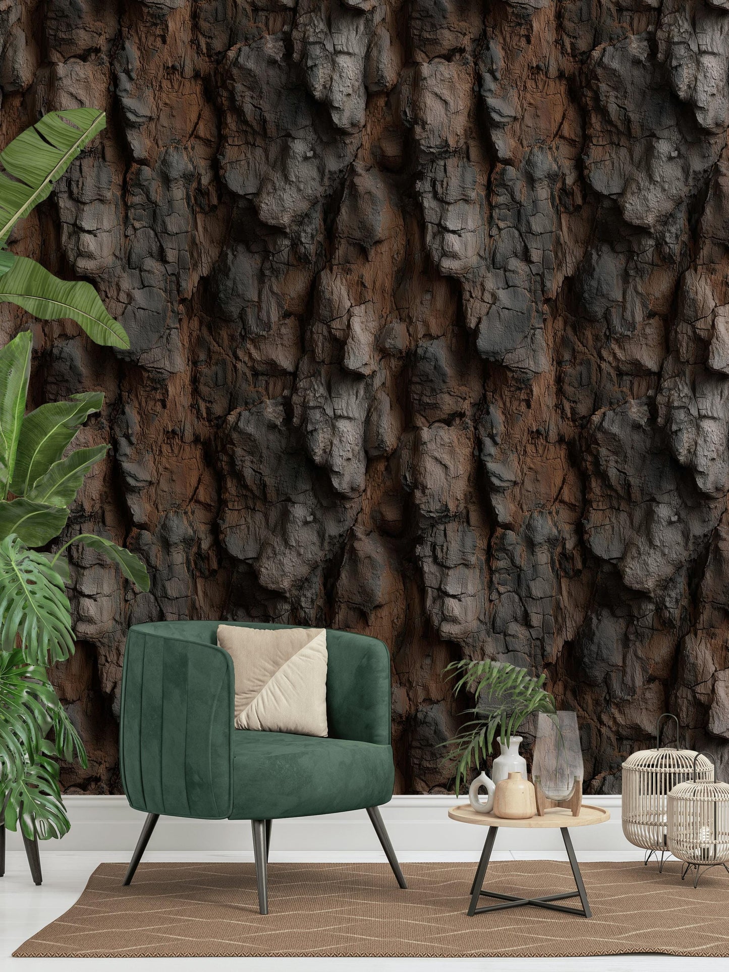 Realistic Tree Bark Wallpaper | Rustic Cabin Wall Mural | Natural Peel and Stick Decor