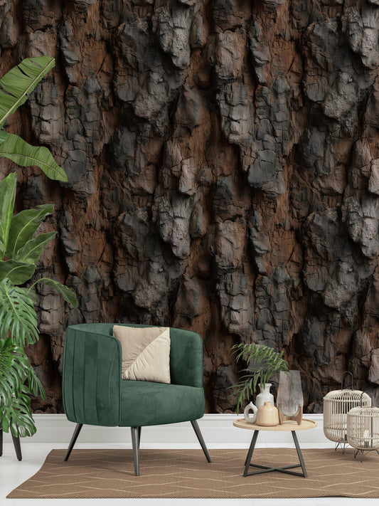Realistic Tree Bark Wallpaper | Rustic Cabin Wall Mural | Natural Peel and Stick Decor