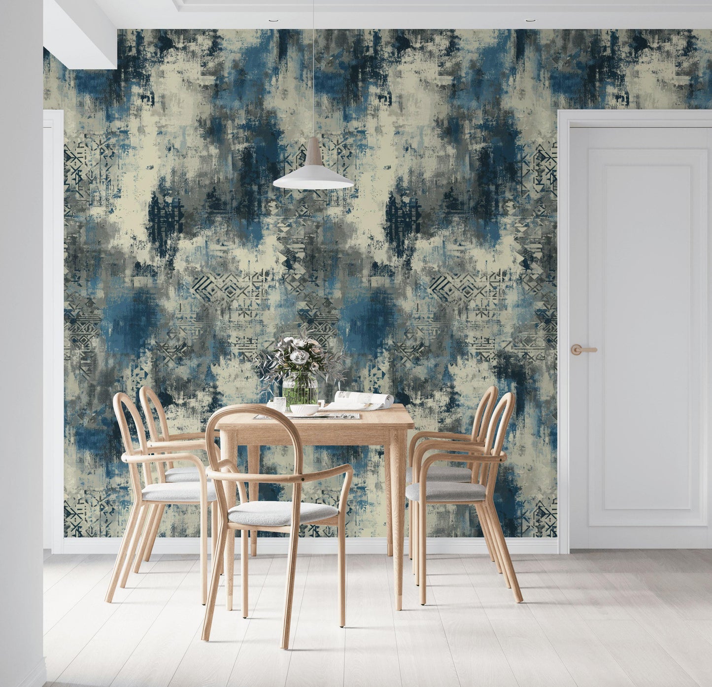 Abstract Blue Grey Wallpaper | Distressed Industrial Wall Mural | Modern Urban Peel and Stick Decor