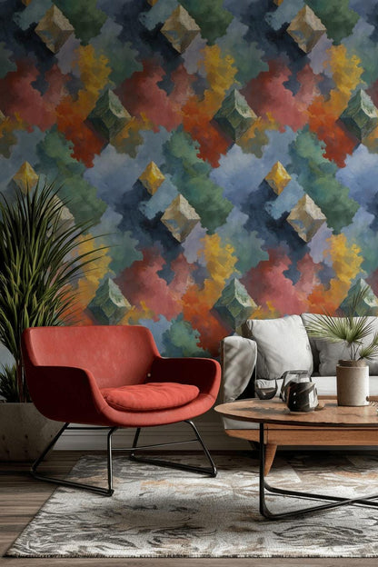 Geometric Cloud Wall Mural: Abstract Peel and Stick Wallpaper