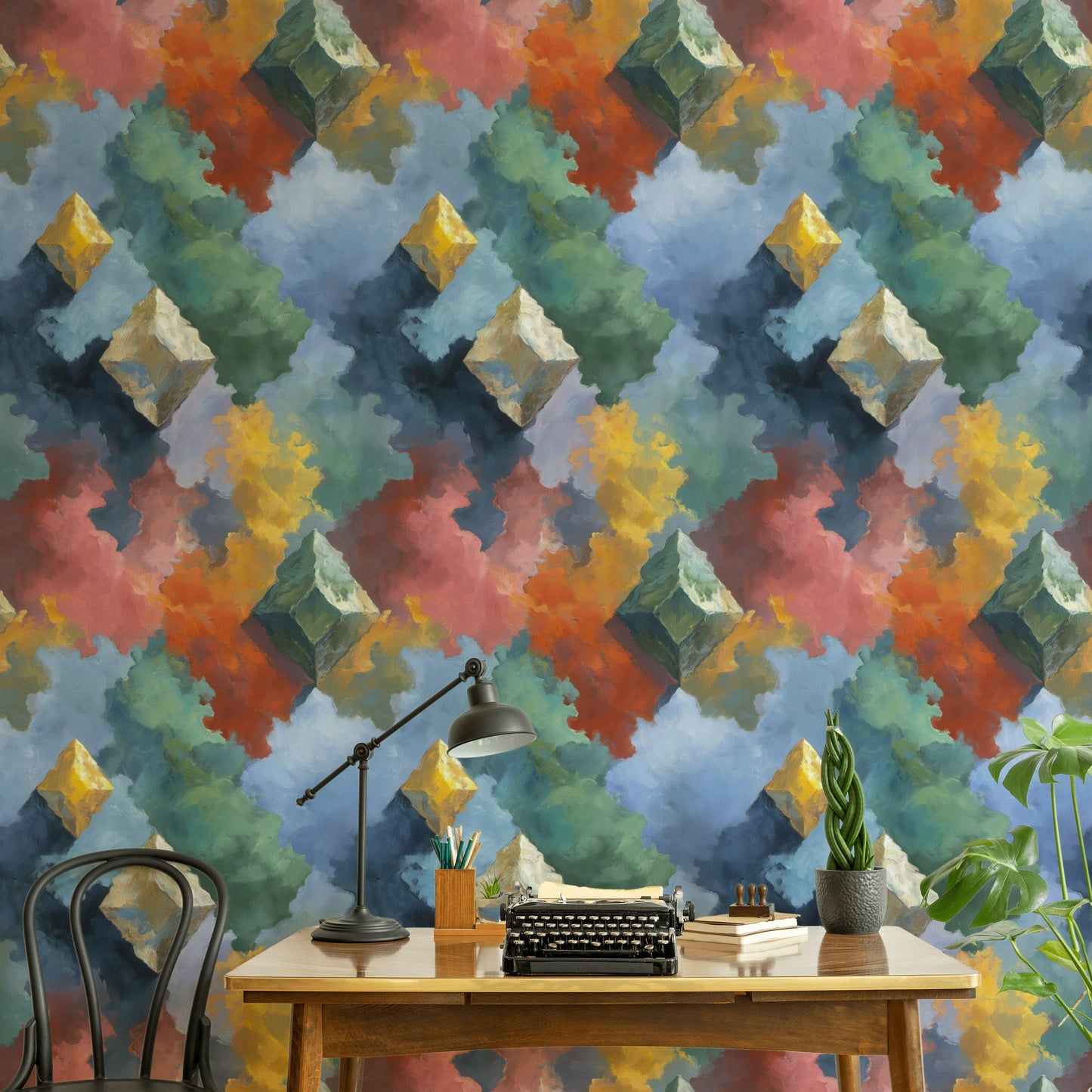 Geometric Cloud Wall Mural: Abstract Peel and Stick Wallpaper