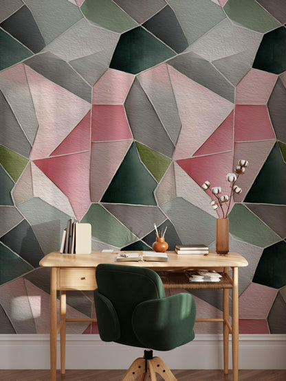 Pink & Gray Geometric Mosaic Wallpaper: Peel and Stick Wall Mural