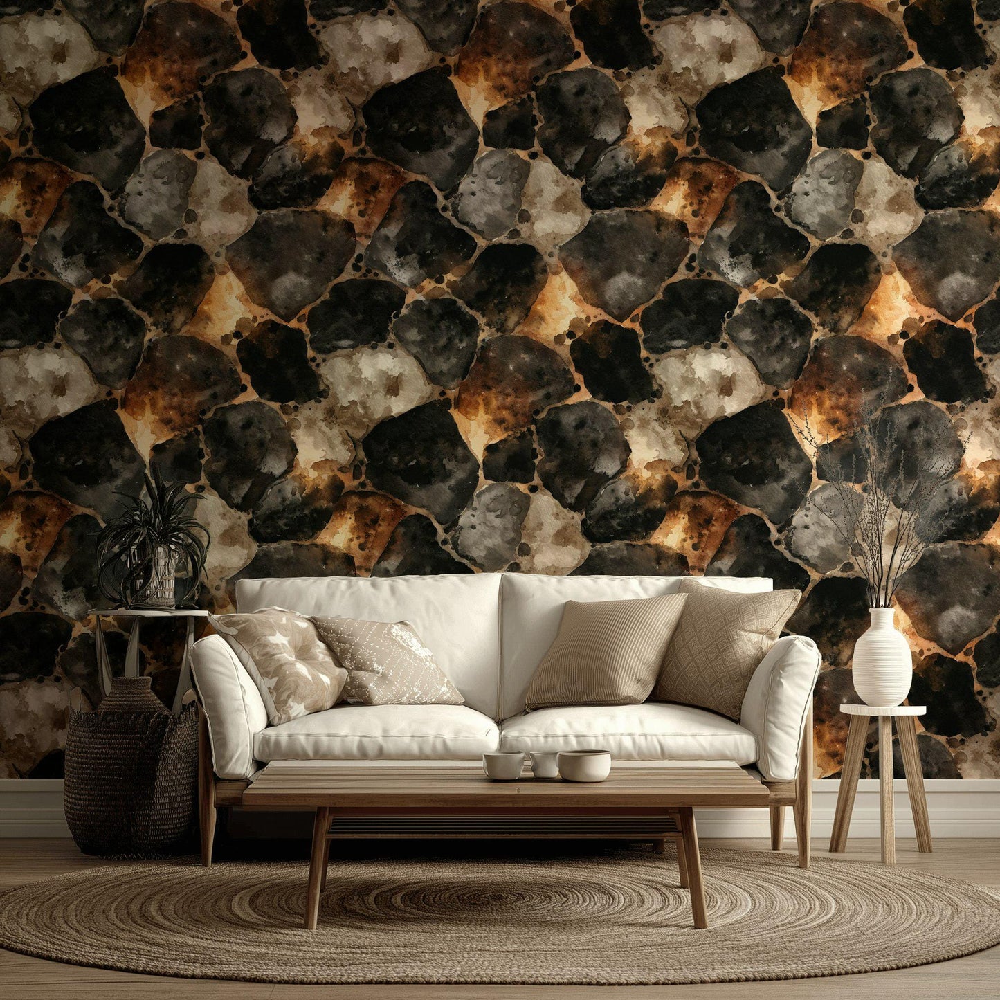 Rustic Faux Stone Wallpaper: Peel and Stick Watercolor Rock Wall Mural