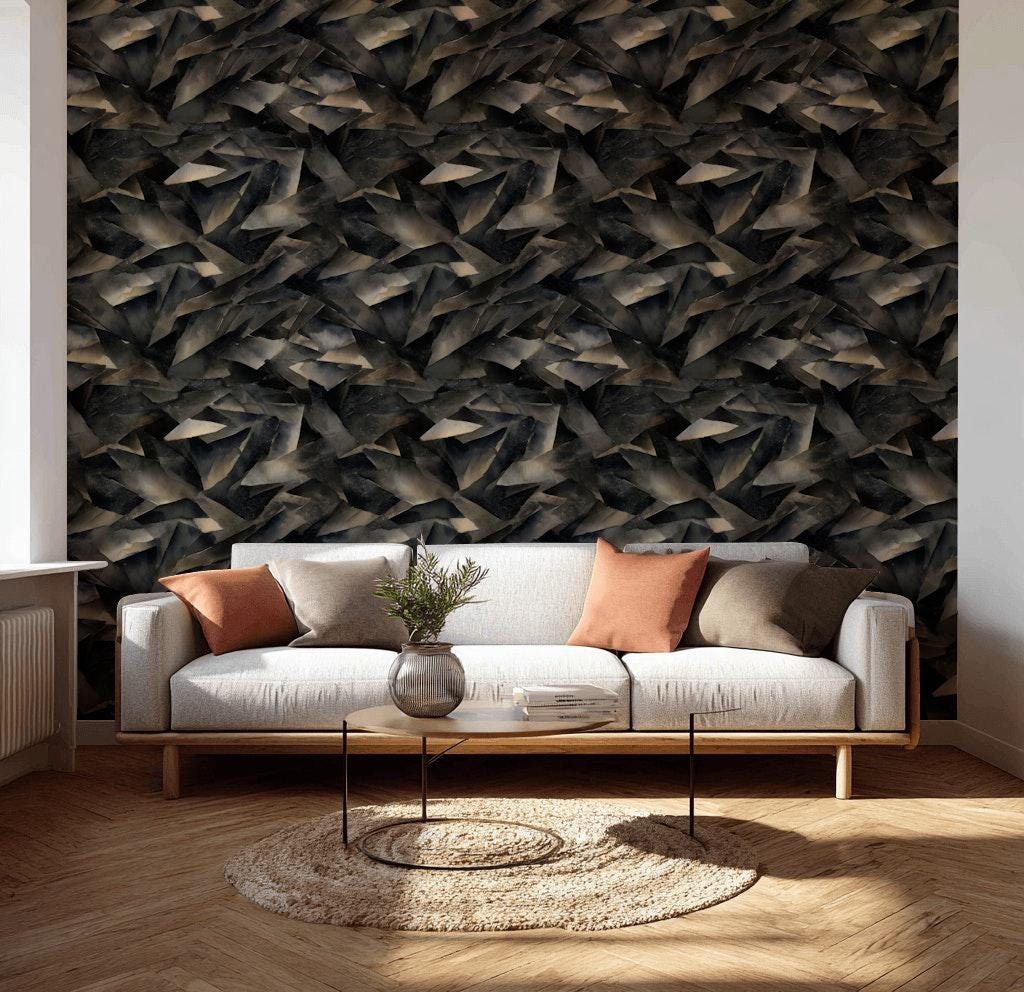 Abstract Broken Glass Wallpaper: Dark Gray Geometric Shard Mural