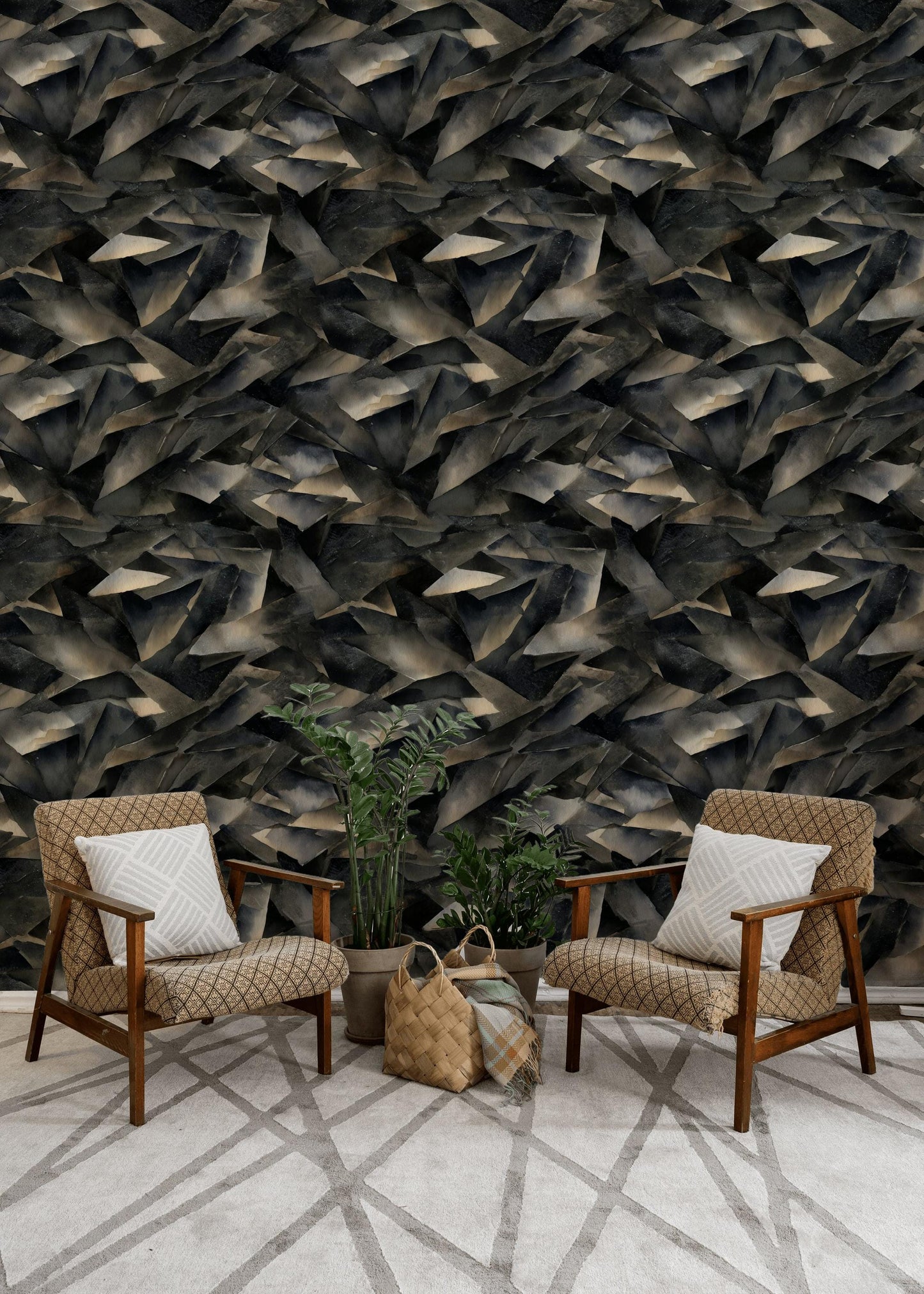 Abstract Broken Glass Wallpaper: Dark Gray Geometric Shard Mural