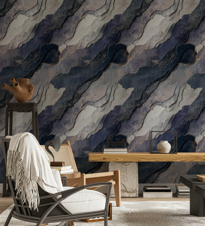 Navy Blue Stone Texture Wallpaper: Layered Abstract Peel and Stick Wall Mural