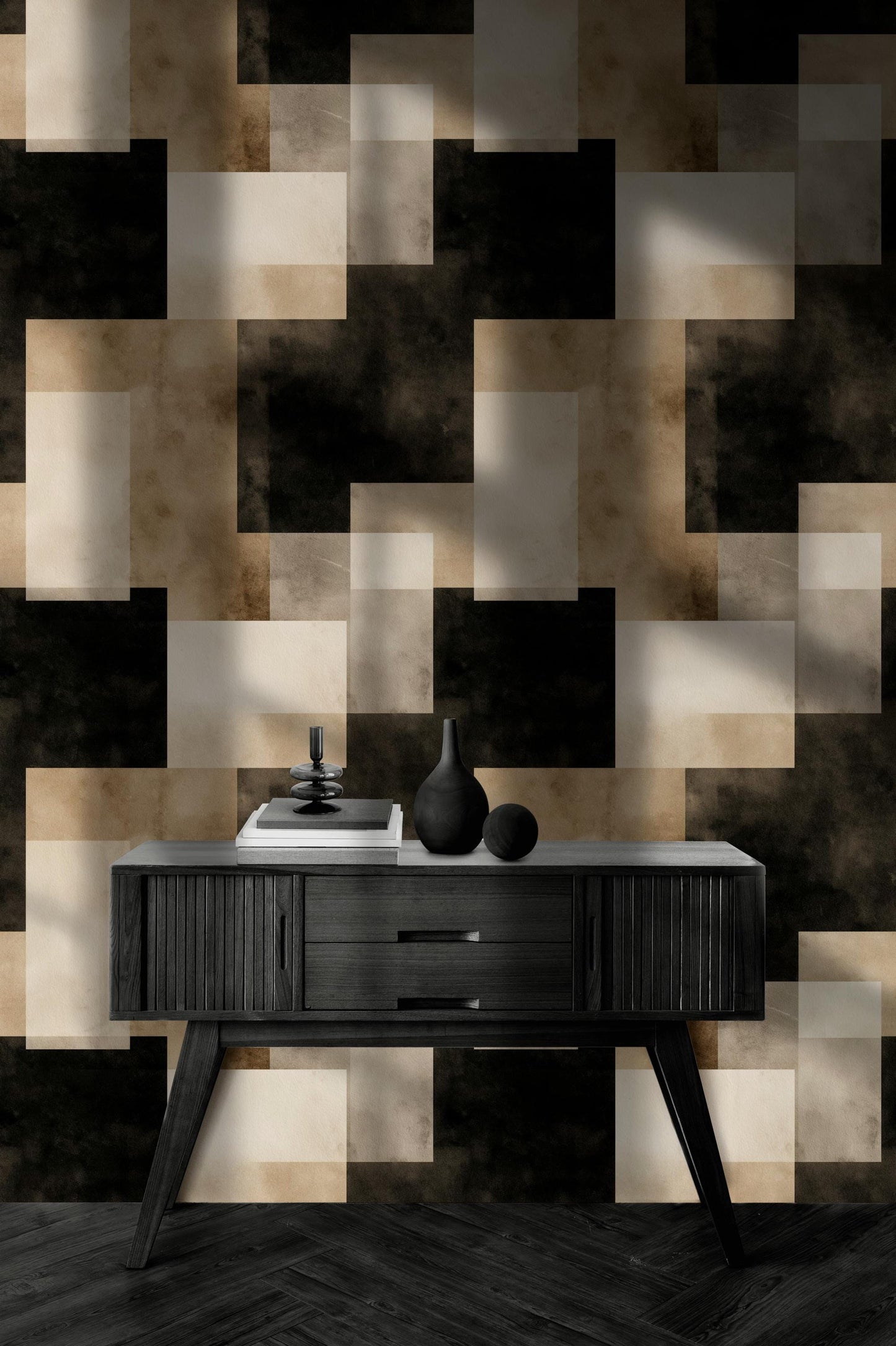 Abstract Geometric Squares Wallpaper | Modern Minimalist Wall Mural | Neutral Peel and Stick Decor