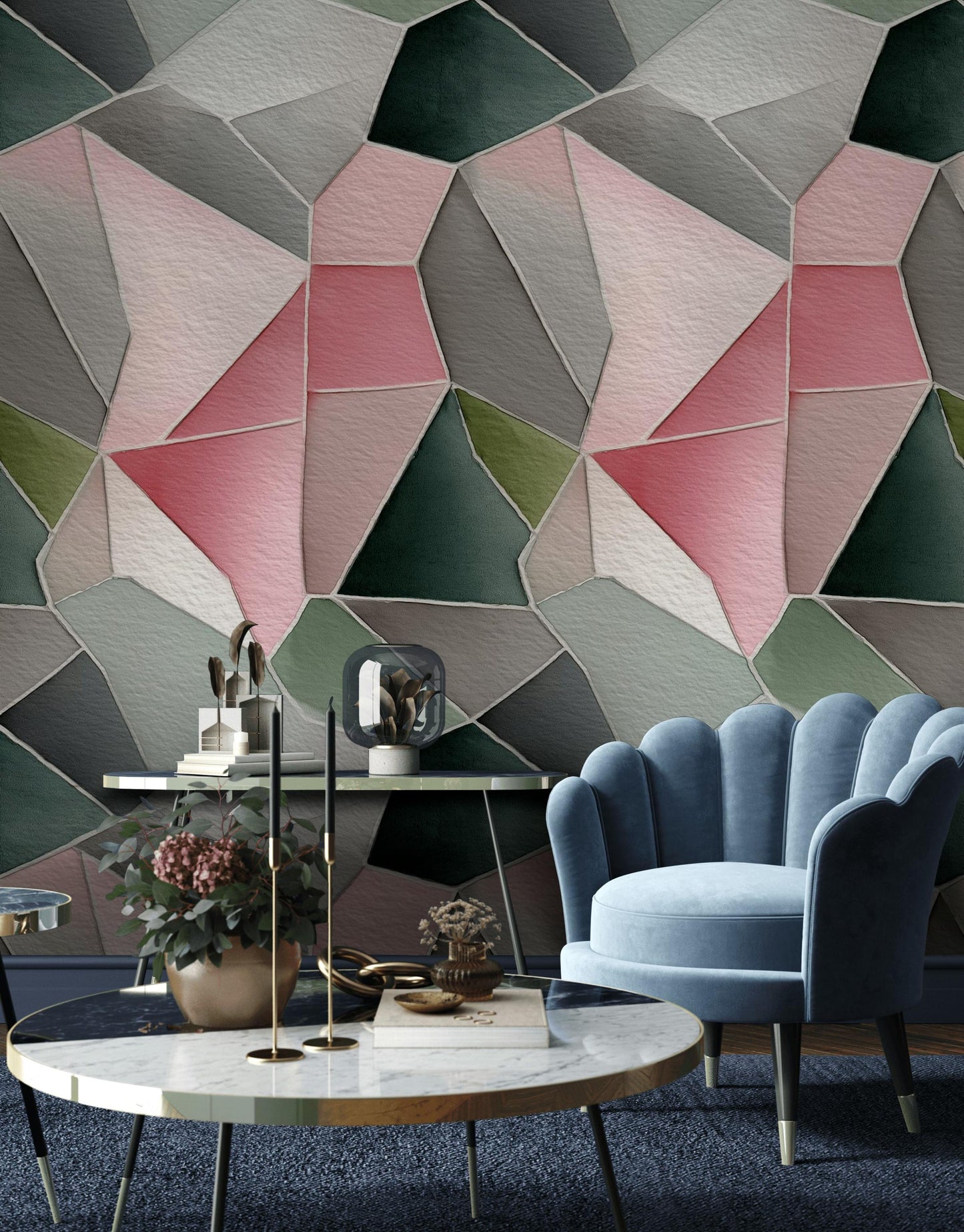 Pink & Gray Geometric Mosaic Wallpaper: Peel and Stick Wall Mural