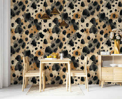 Cowhide Print Wallpaper: Black, Beige, and Tan - Peel & Stick