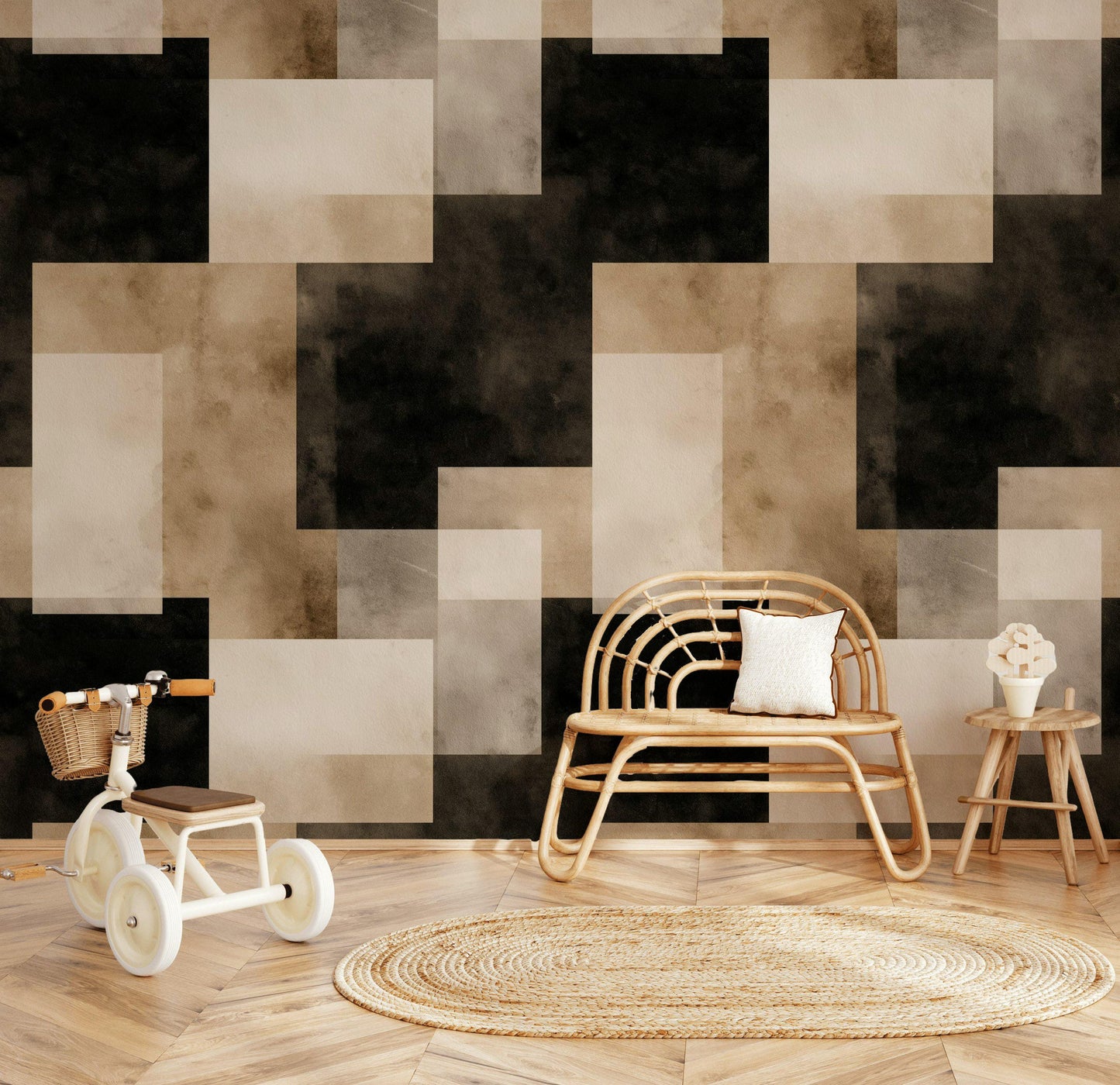 Abstract Geometric Squares Wallpaper | Modern Minimalist Wall Mural | Neutral Peel and Stick Decor