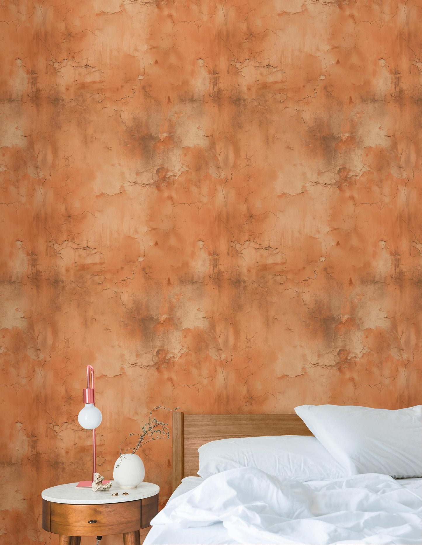 Distressed Terracotta Wallpaper Mural, Rustic Rusty Wall Decor, Industrial Peel and Stick