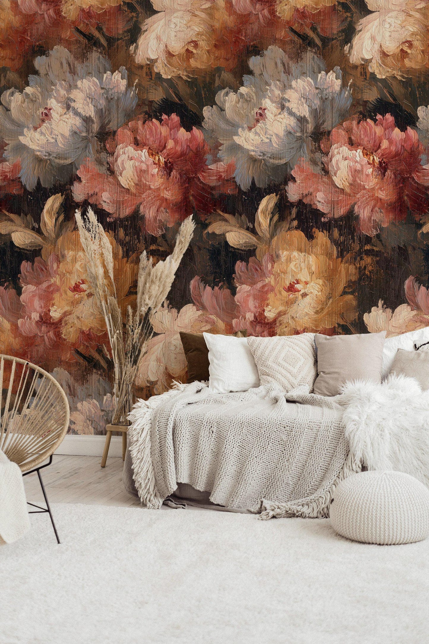 Dark Botanical Floral Wallpaper: Vintage Peel and Stick Wall Mural