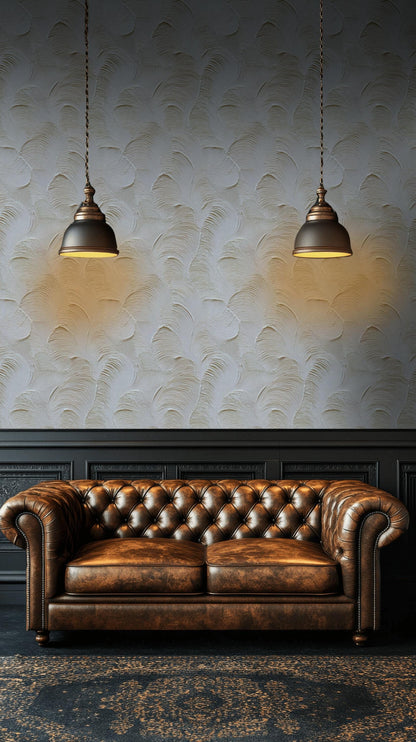 Artisan Faux Stucco Wallpaper, Off-White Fan Texture Peel & Stick Mural, Minimalist Vertical Panel