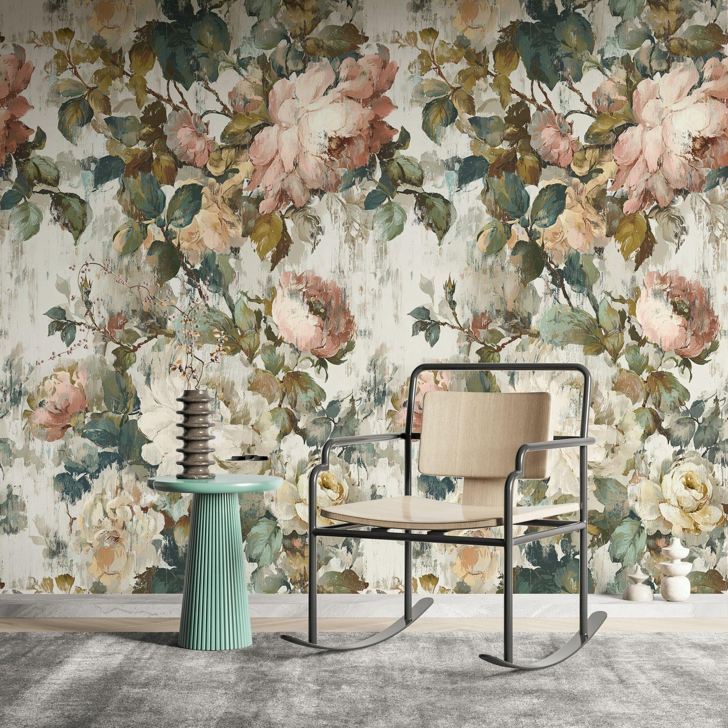 Vintage Floral Rose Wallpaper: Shabby Chic Peel and Stick Wall Mural