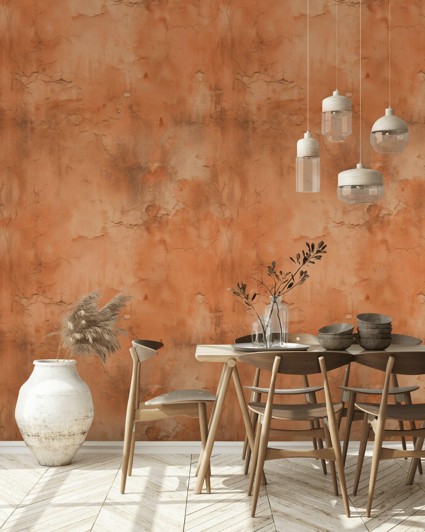Distressed Terracotta Wallpaper Mural, Rustic Rusty Wall Decor, Industrial Peel and Stick