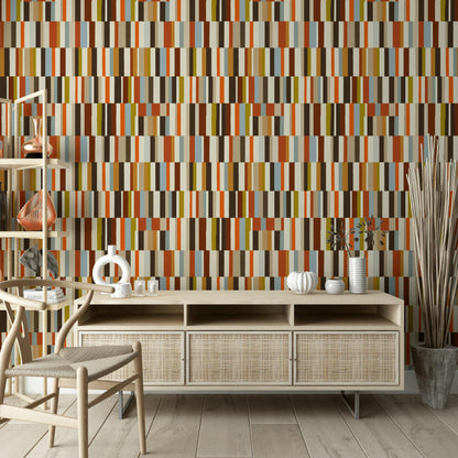 Mid-Century Modern Wallpaper, Retro Color Blocks Vertical Stripe Mural, Peel & Stick or Unpasted Panel