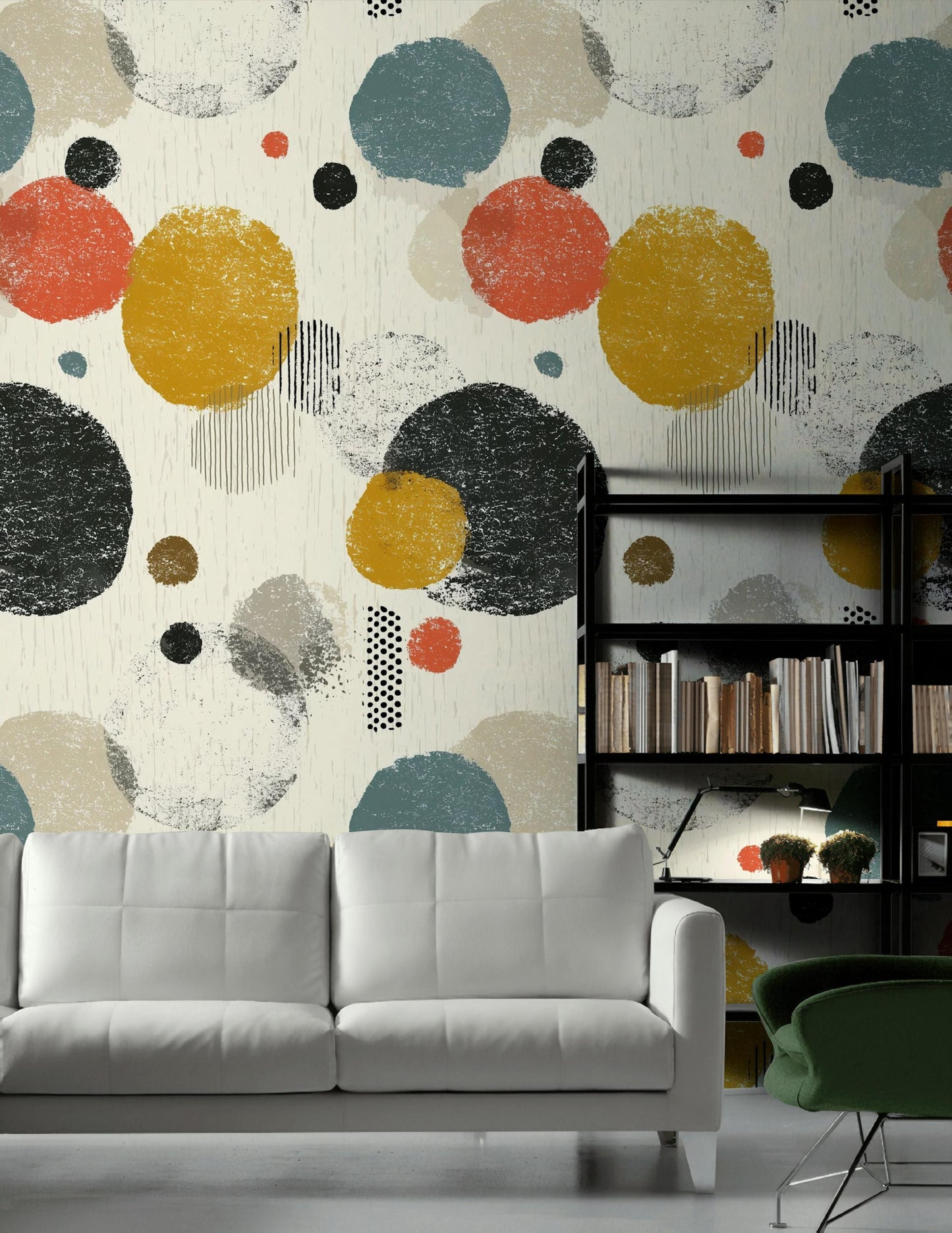 Mid-Century Modern Circles Wallpaper: Retro Boho Peel and Stick Wall Mural