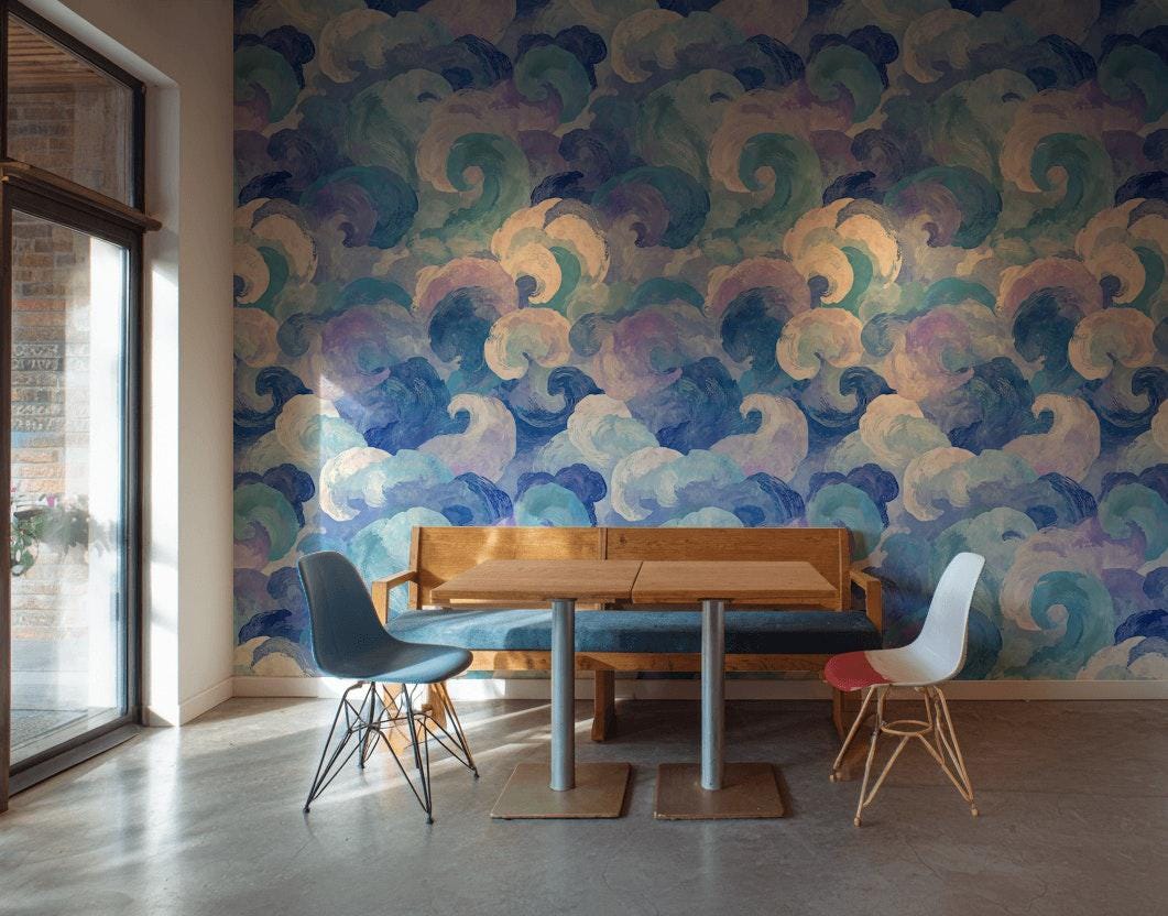 Blue Purple Wave Wallpaper Mural: Abstract Ocean Swirl (Peel & Stick or Unpasted)