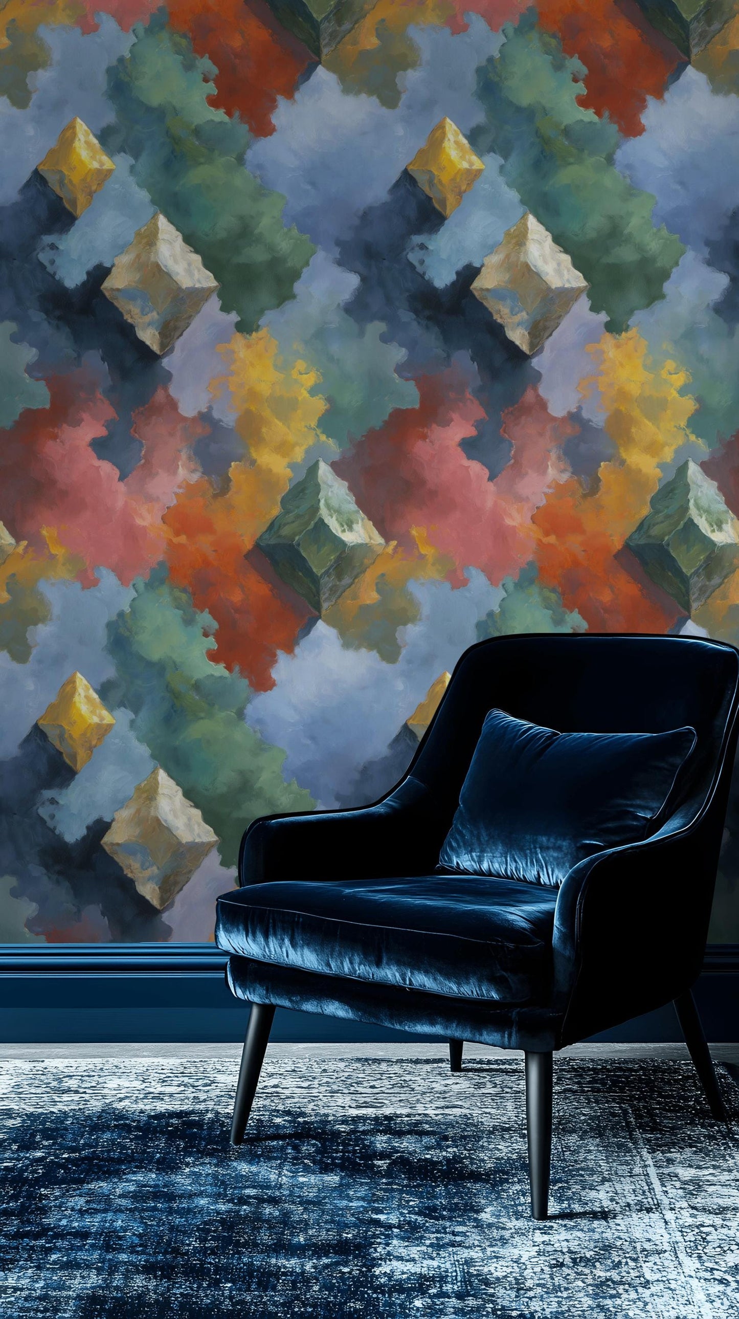 Geometric Cloud Wall Mural: Abstract Peel and Stick Wallpaper