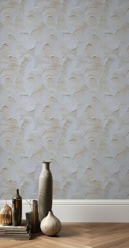 Artisan Faux Stucco Wallpaper, Off-White Fan Texture Peel & Stick Mural, Minimalist Vertical Panel