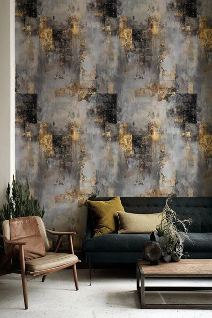 Distressed Concrete Texture Wallpaper | Luxury Gold Grunge Wall Mural | Modern Peel & Stick Art