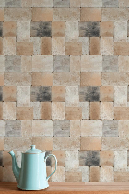 Rustic Brick Peel and Stick Wallpaper: Farmhouse Cabin Wall Mural