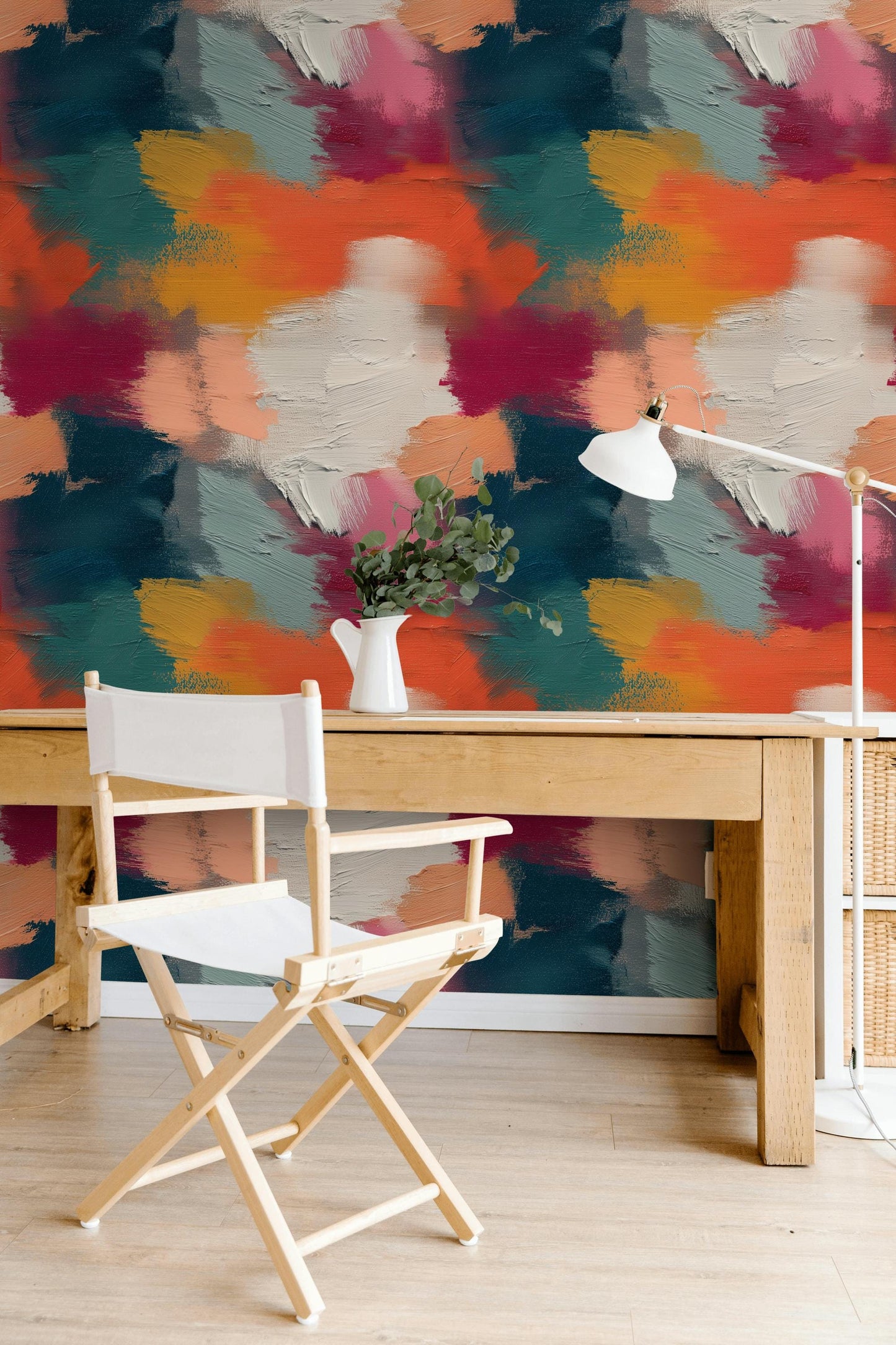 Abstract Bold Brushstroke Wallpaper | Textured Multi-Color Wall Mural | Modern Impasto Peel and Stick Decor