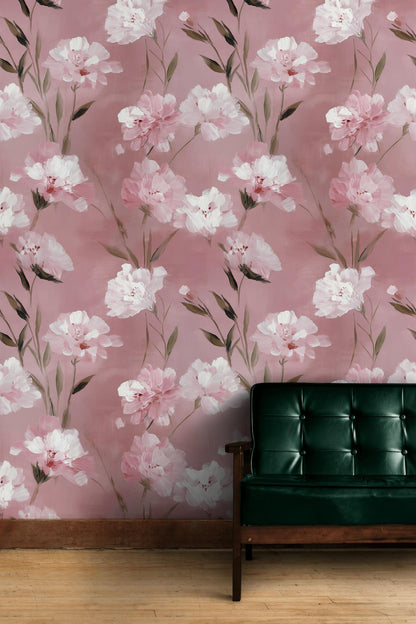 Romantic Pink Floral Wallpaper | Soft Textured Flower Wall Mural | Blush Peel and Stick Decor