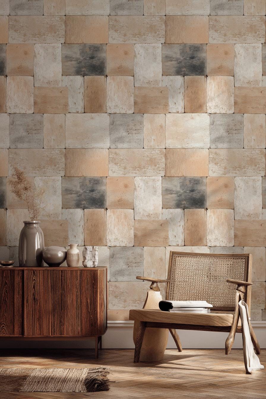 Rustic Brick Peel and Stick Wallpaper: Farmhouse Cabin Wall Mural