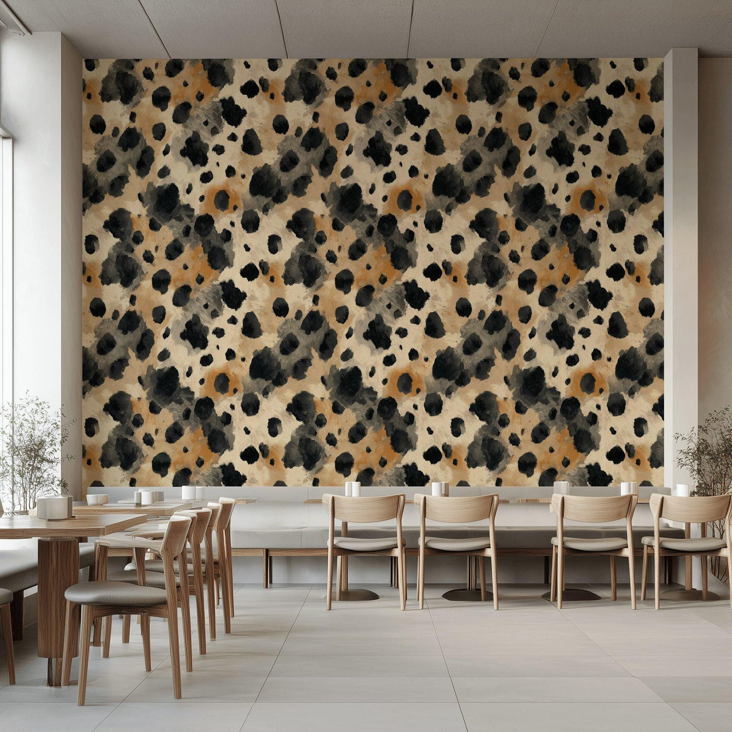 Cowhide Print Wallpaper: Black, Beige, and Tan - Peel & Stick