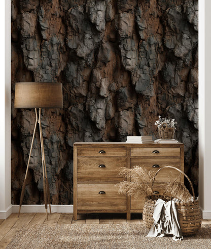 Realistic Tree Bark Wallpaper | Rustic Cabin Wall Mural | Natural Peel and Stick Decor