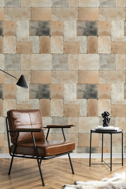 Rustic Brick Peel and Stick Wallpaper: Farmhouse Cabin Wall Mural