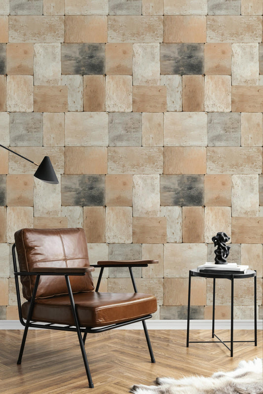 Rustic Brick Peel and Stick Wallpaper: Farmhouse Cabin Wall Mural