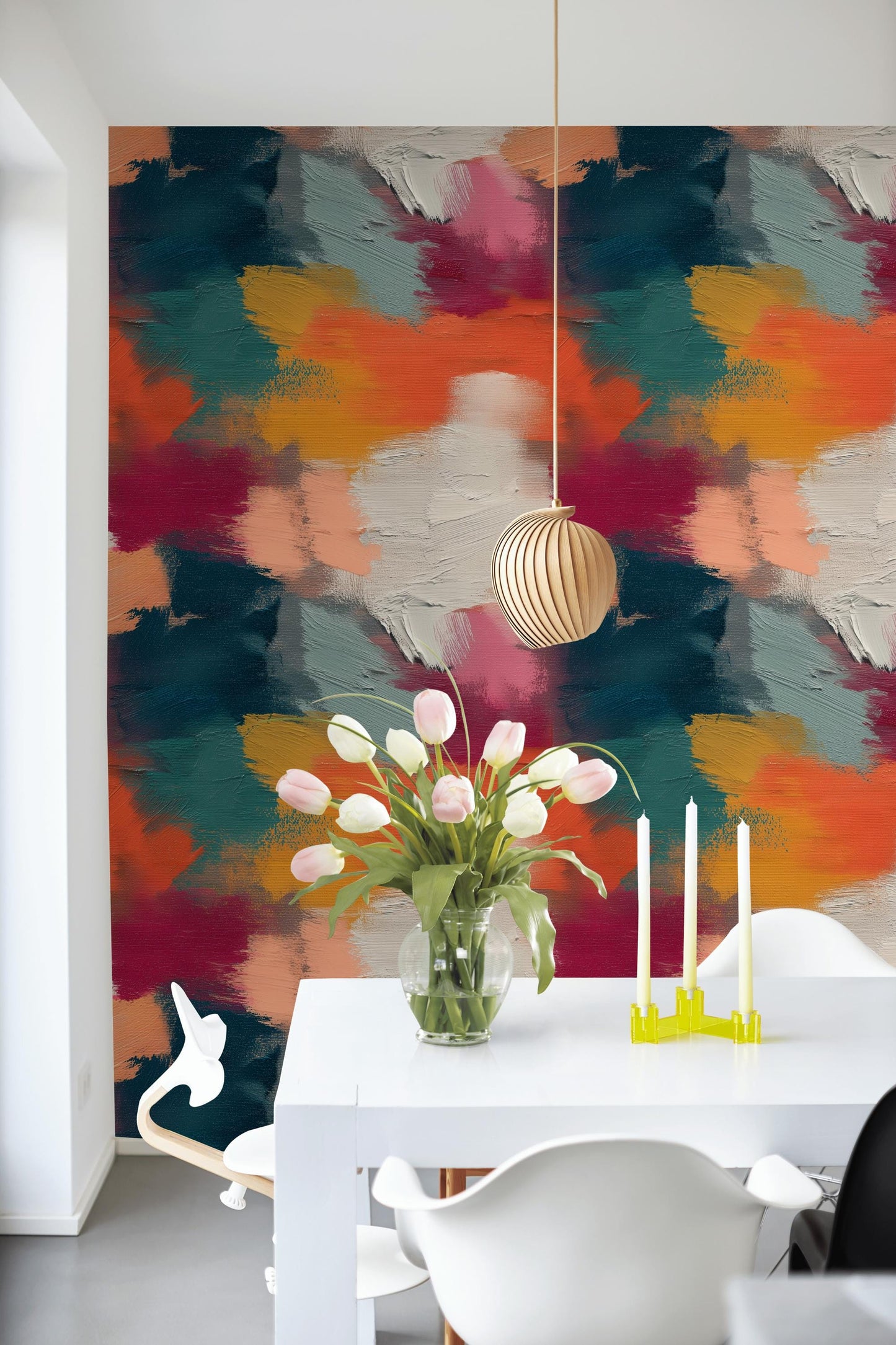 Abstract Bold Brushstroke Wallpaper | Textured Multi-Color Wall Mural | Modern Impasto Peel and Stick Decor