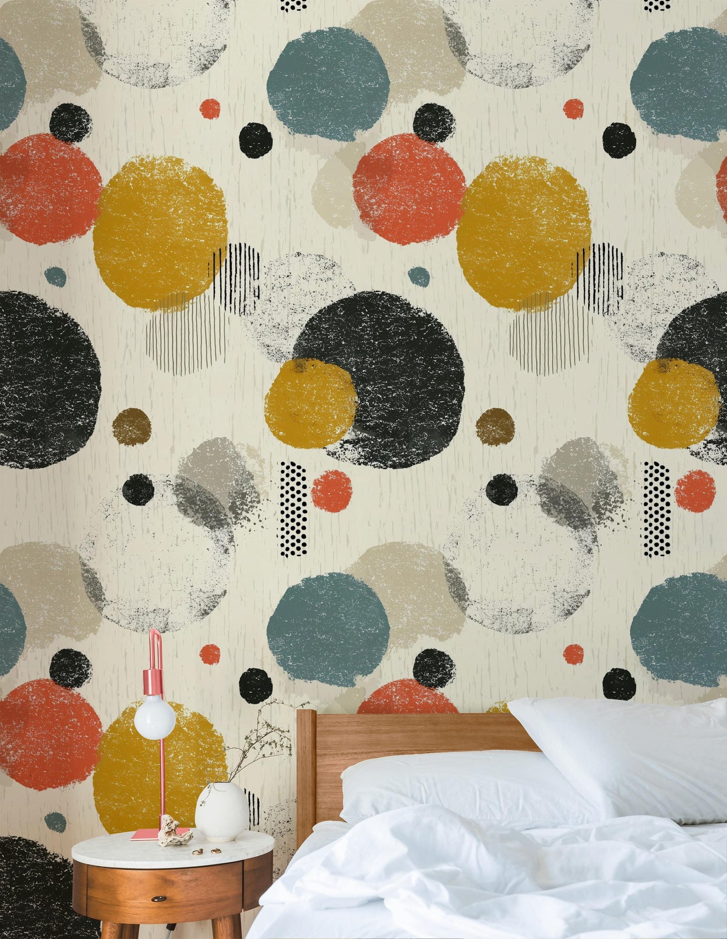 Mid-Century Modern Circles Wallpaper: Retro Boho Peel and Stick Wall Mural