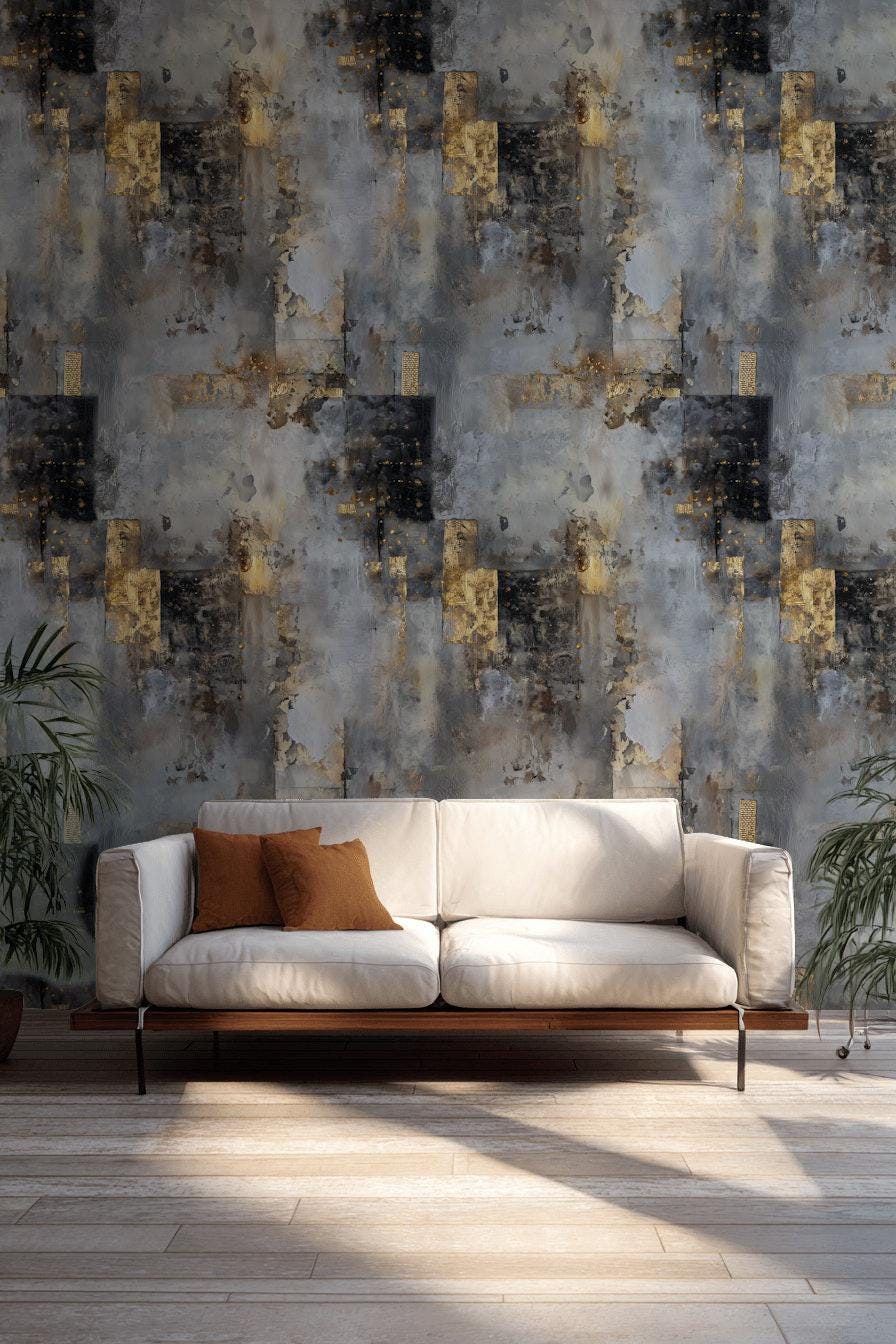 Distressed Concrete Texture Wallpaper | Luxury Gold Grunge Wall Mural | Modern Peel & Stick Art