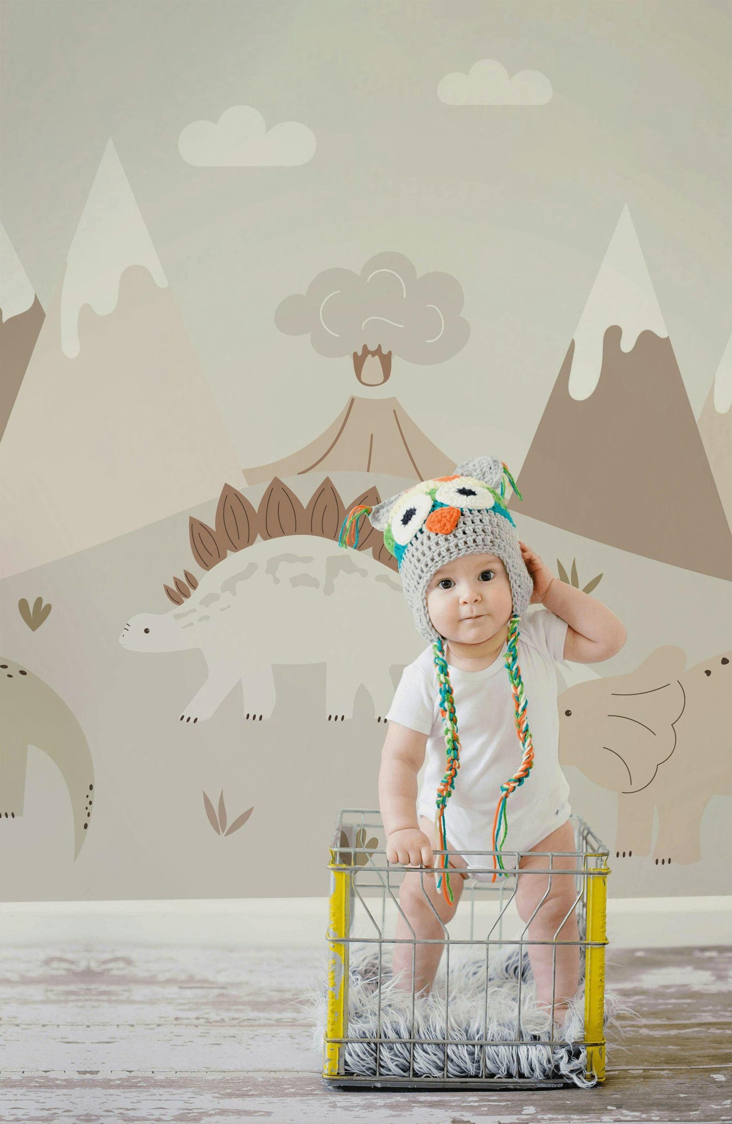 Minimalist Dinosaur Wallpaper, Neutral Dino Wall Mural, Boho Peel and Stick Nursery Decor