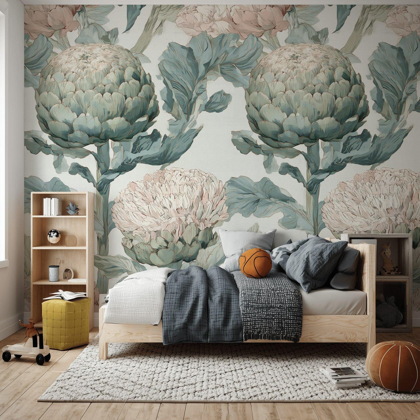Vintage Botanical Peel and Stick Wallpaper: Artichoke Floral Mural