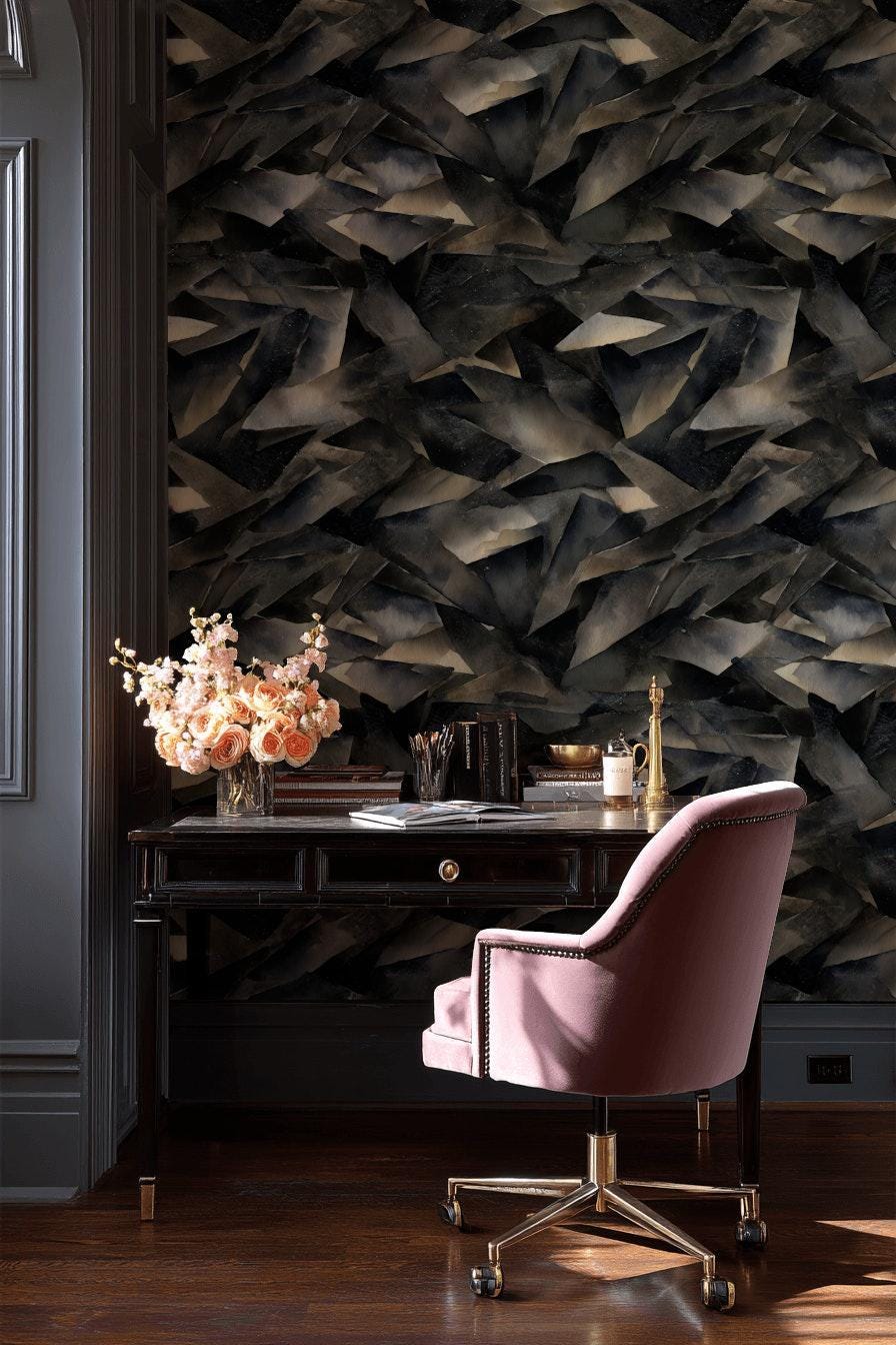 Abstract Broken Glass Wallpaper: Dark Gray Geometric Shard Mural