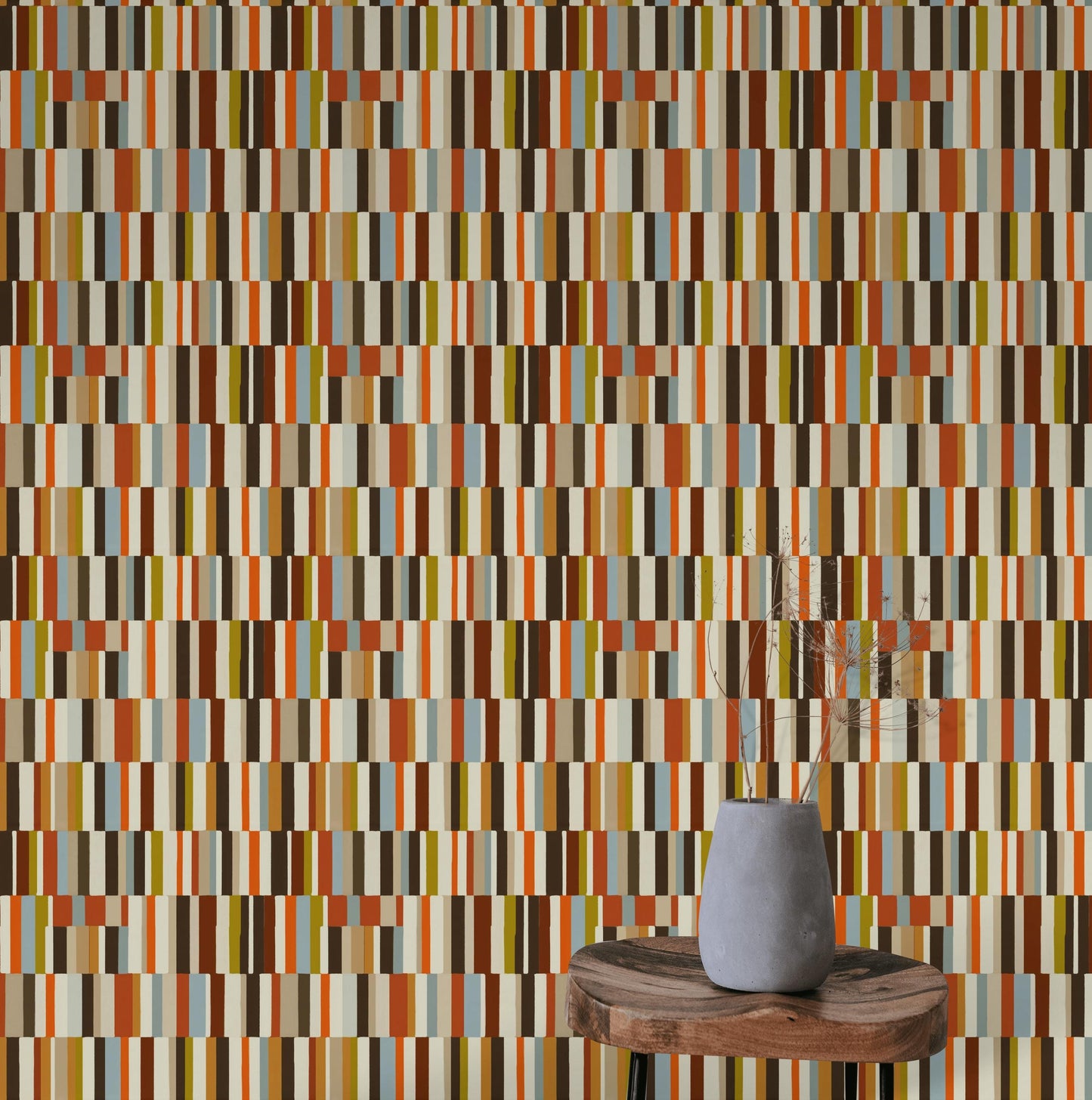 Mid-Century Modern Wallpaper, Retro Color Blocks Vertical Stripe Mural, Peel & Stick or Unpasted Panel