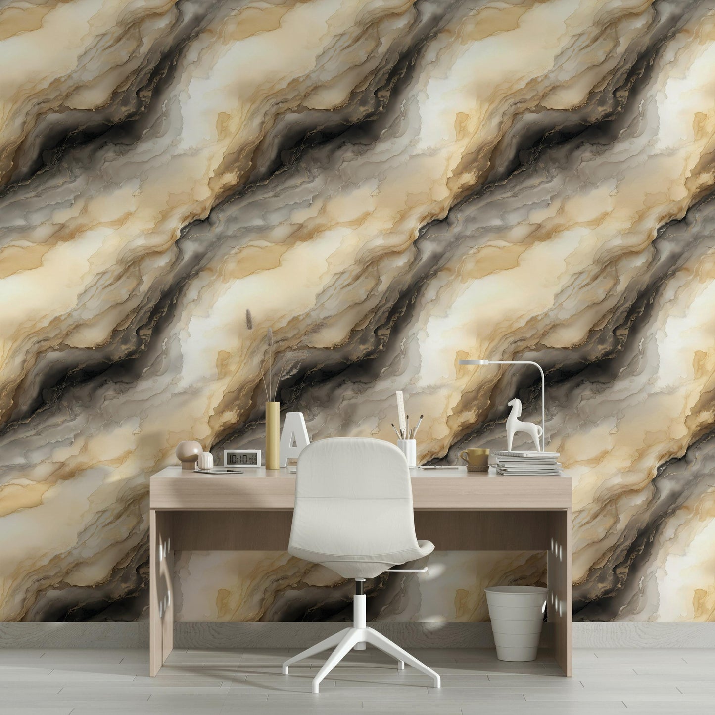 Abstract Gold Marble Wallpaper | Neutral Fluid Art Wall Mural | Modern Peel and Stick Decor