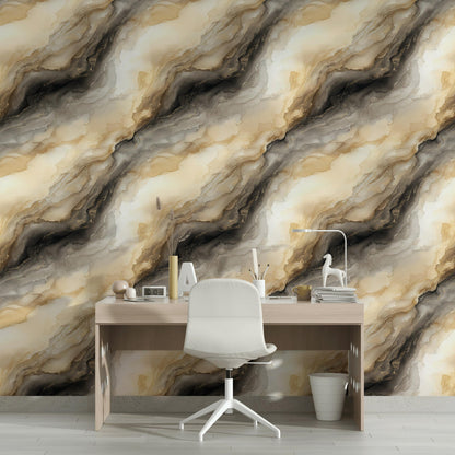Abstract Gold Marble Wallpaper | Neutral Fluid Art Wall Mural | Modern Peel and Stick Decor