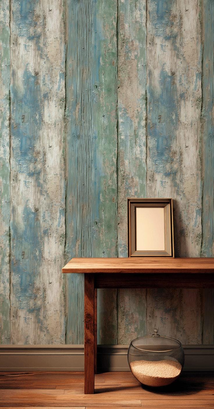 Coastal Blue Wood Plank Wallpaper: Shabby Chic Peel and Stick Mural