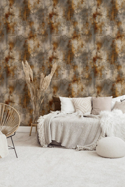 Cracked Terracotta Wallpaper Mural | Distressed Rustic Plaster Texture | Industrial Peel and Stick Wall Decor