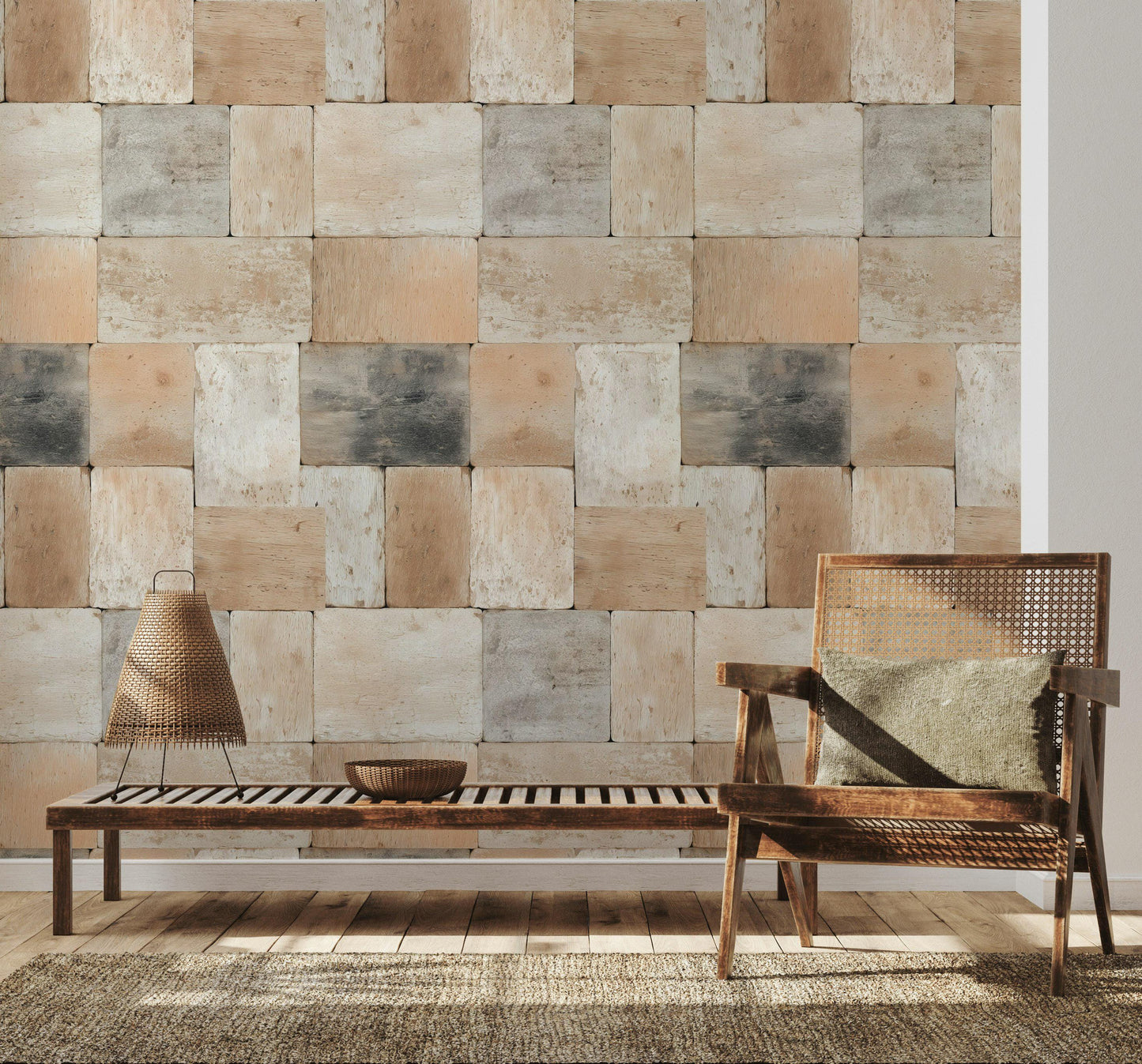 Rustic Brick Peel and Stick Wallpaper: Farmhouse Cabin Wall Mural