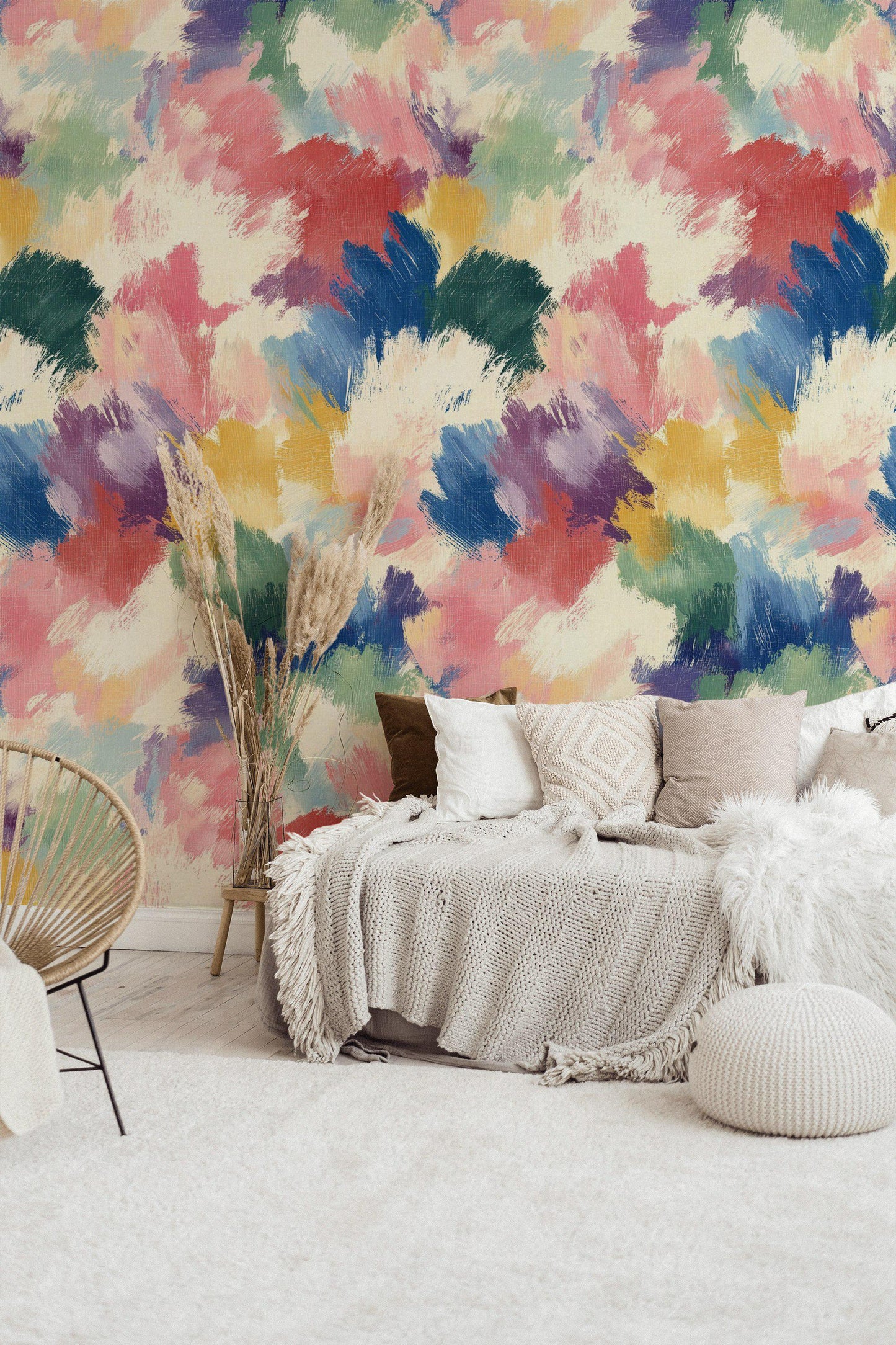 Abstract Colorful Brushstroke Wallpaper | Vibrant Textured Wall Mural | Modern Artistic Peel and Stick Decor